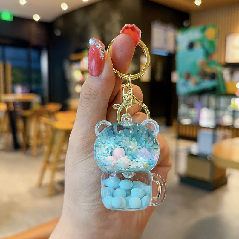 Wholesale Transparent Acrylic Quicksand Bear Cup Keychain